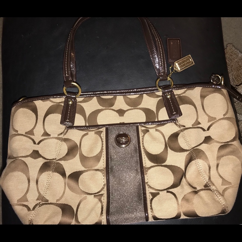 Brown & beige coach tote - doubles as crossbody