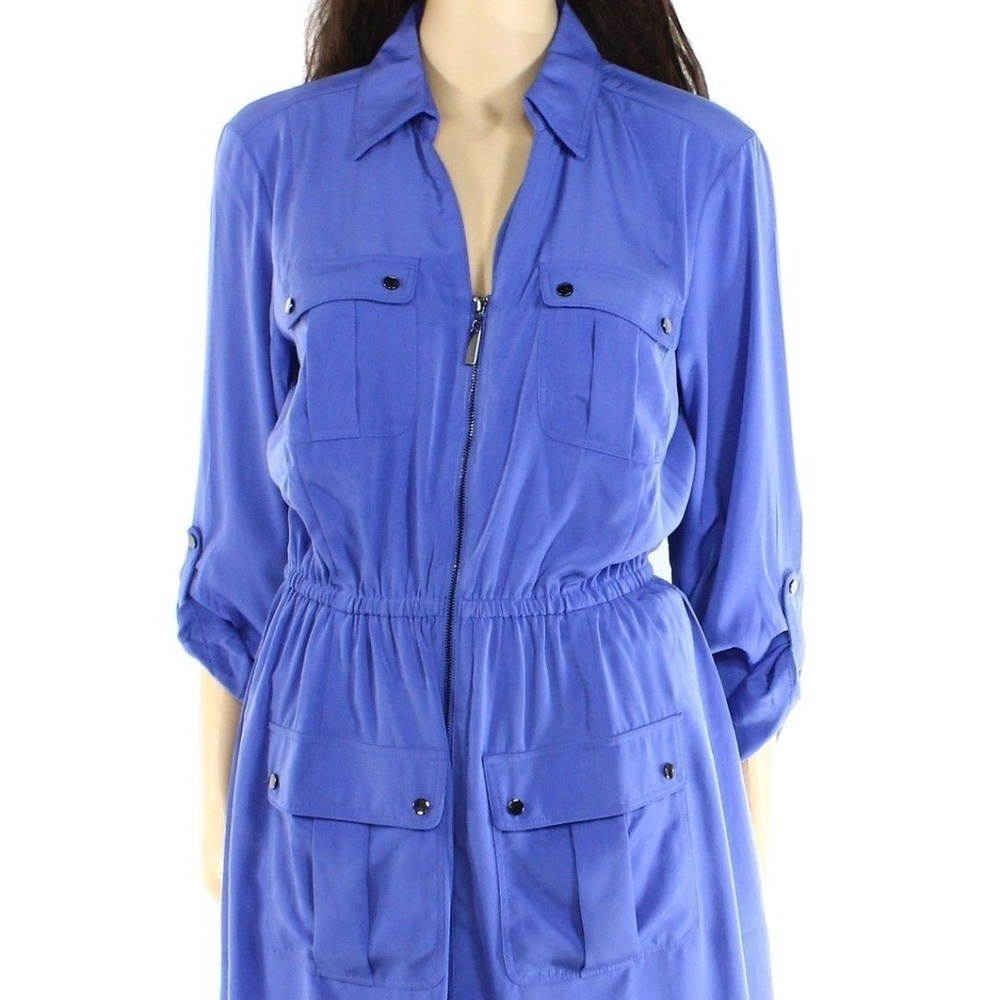 Alfani Blue Tab Sleeve Utility Zip Shirt Dress NWT