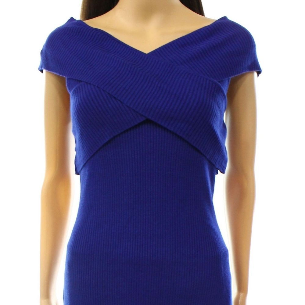 INC Goddess Blue V-Neck Ribbed Sweater Top