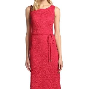 Sandra Darren Red Crochet Lace Overlay Maxi Dress
