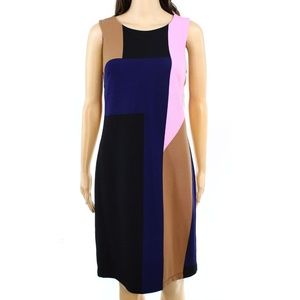 INC Blue Pink Colorblock Scoop Neck Sheath Dress