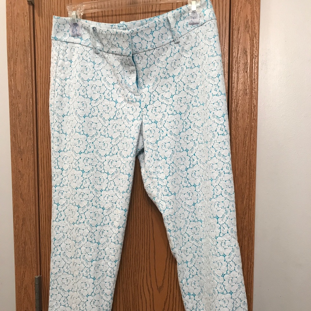 Blue with white lace Ann Taylor Crop Pants