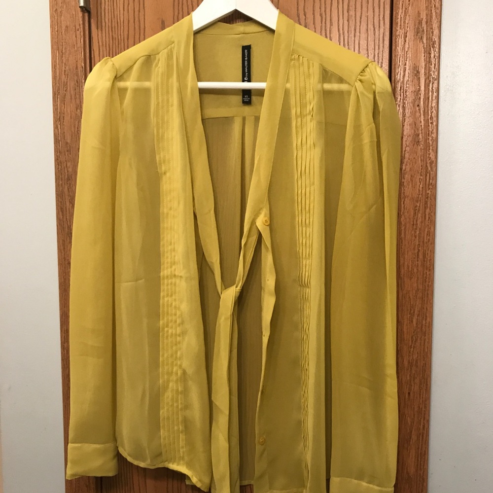 Green Sheer button Down Blouse with Tie