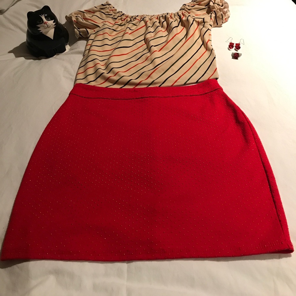 Cute Red Mini Skirt with Tiny Red Dots