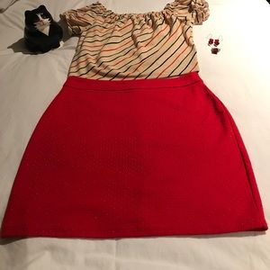Cute Red Mini Skirt with Tiny Red Dots