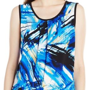 Nine West Blue Stretch Abstract Print Blouse NWT