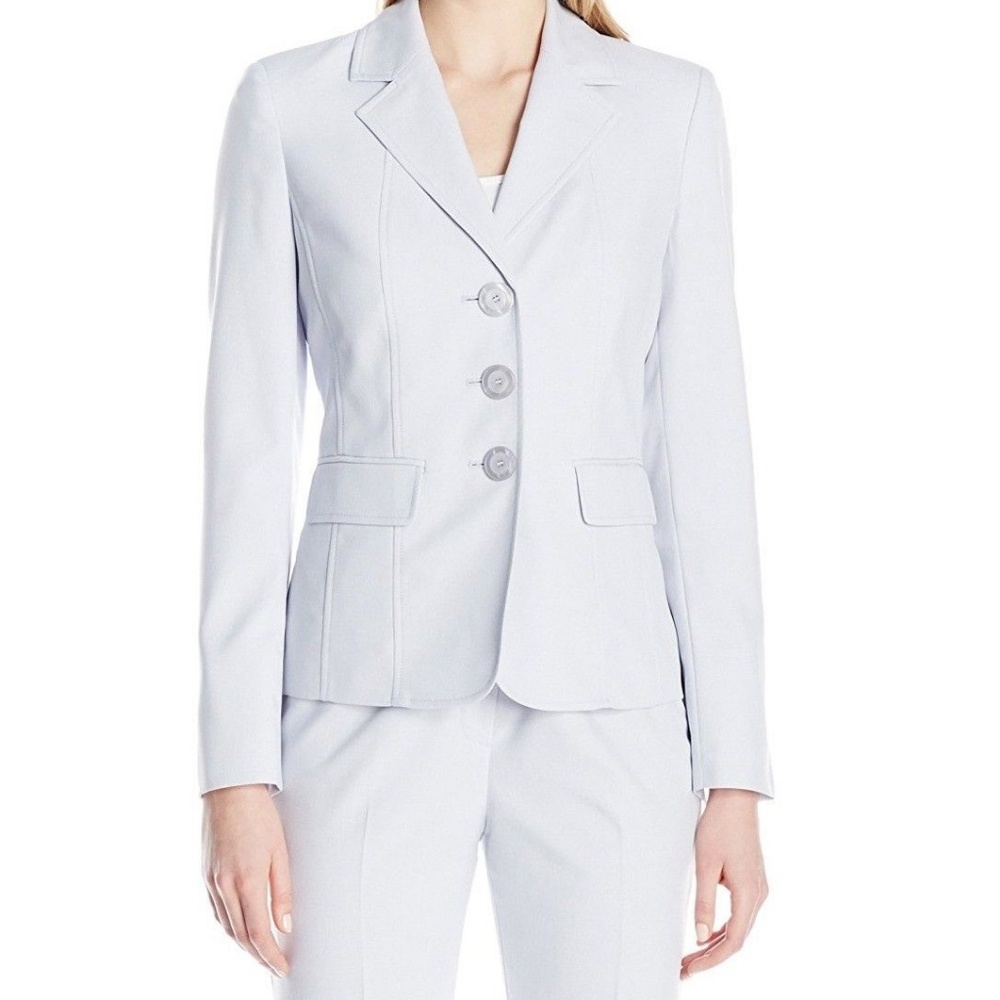Le Suit Blue Seamed 3 Button Notch-Collar Blazer