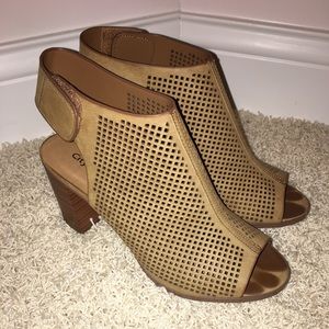 Tan sandal booties