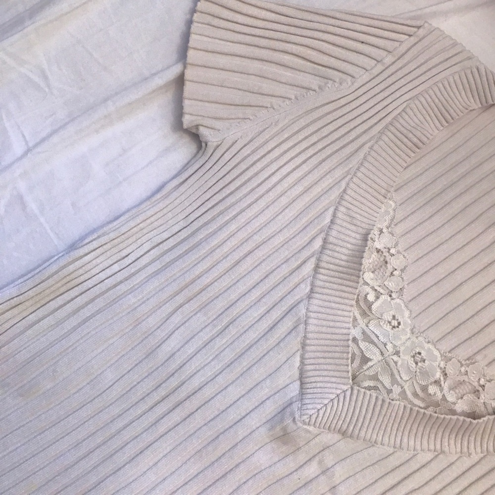 Cream- colored Tee w| Lace