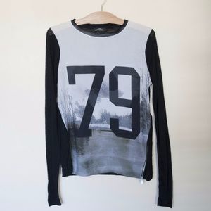 Zara wool 79 printed faux leather zipper blouse