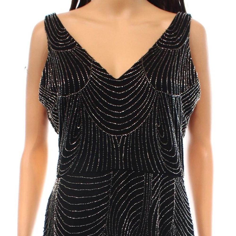 Adrianna Papell Black V-Neck Beaded Sheath Dress!