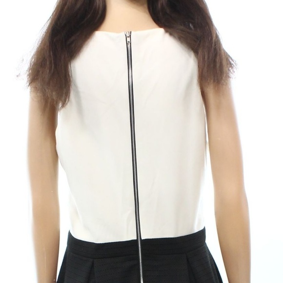 INC White Ivory Colorblock Textured Pleated Dress - Picture 3 of 4