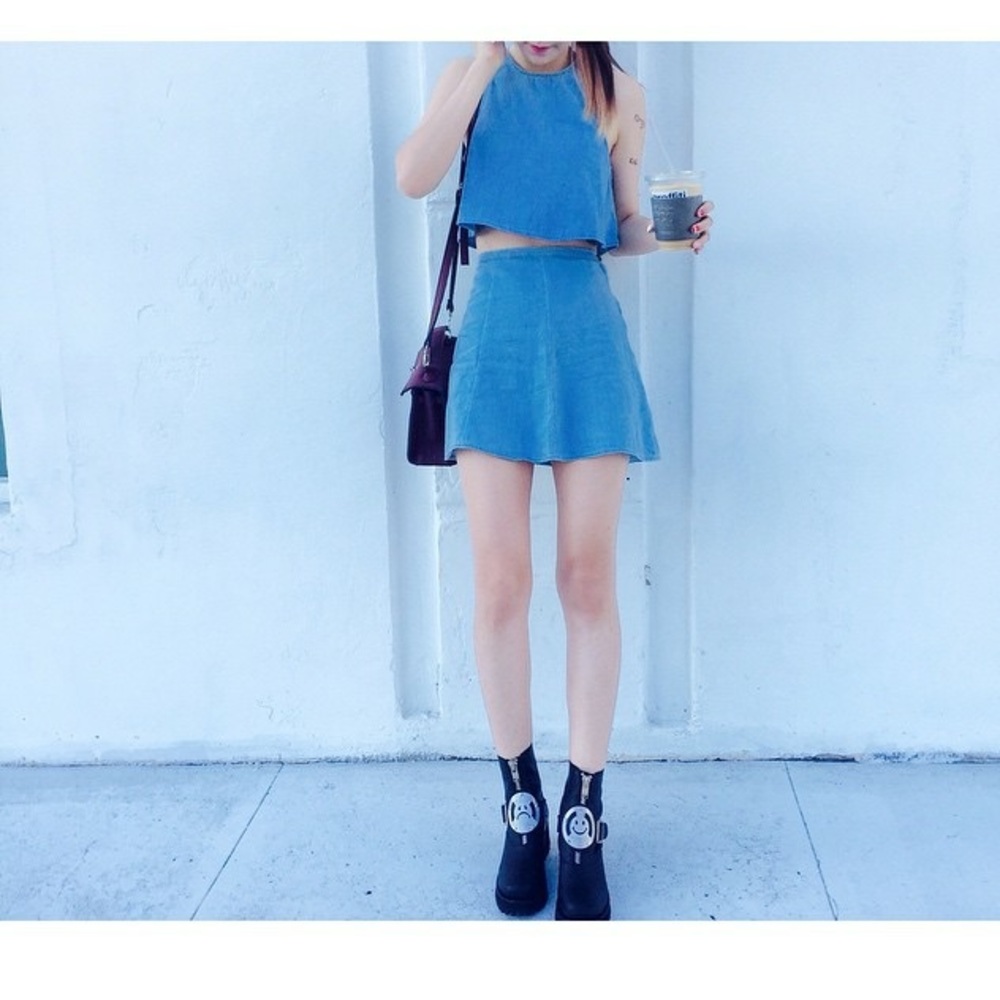 American apparel chambray top and skirt set