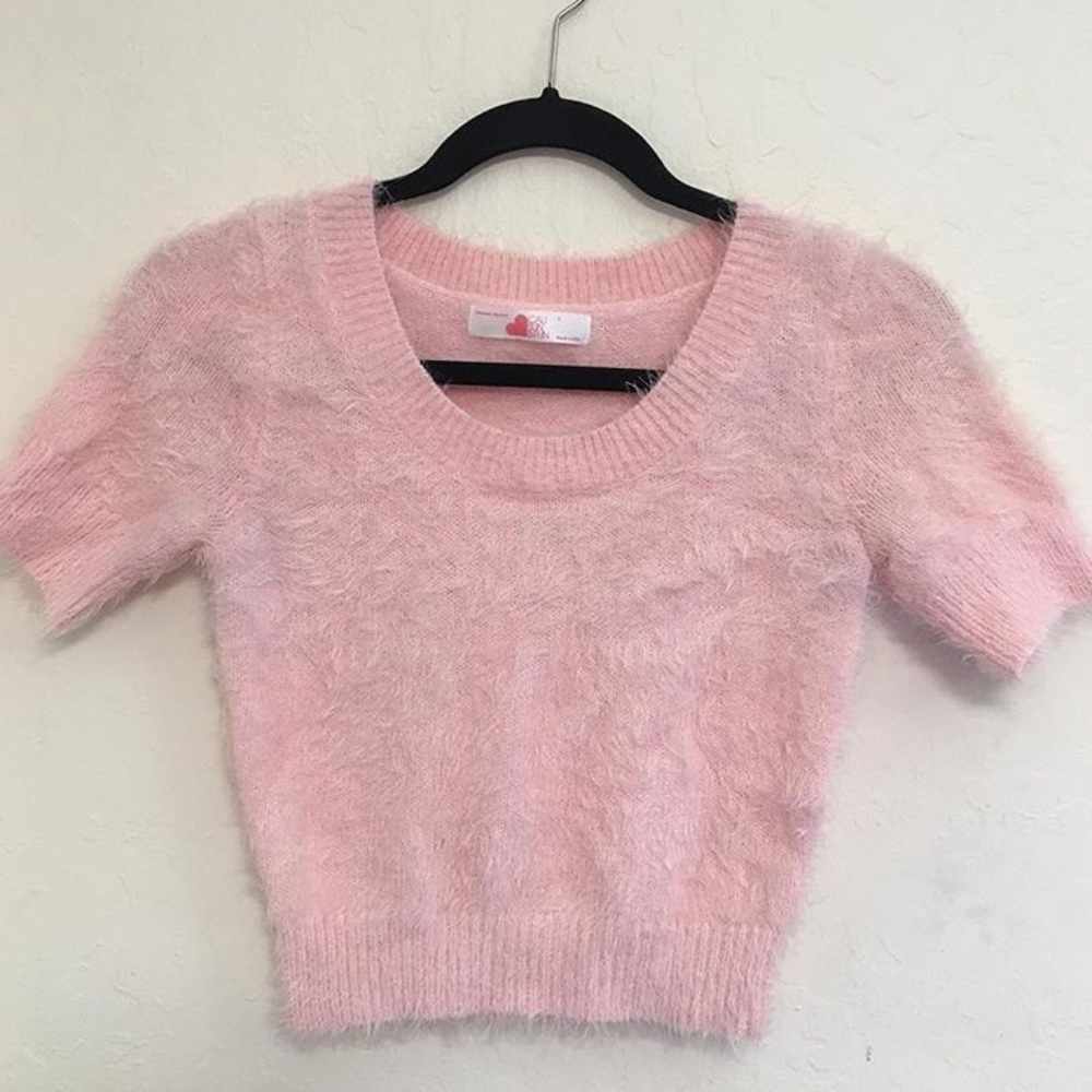 Pink fuzzy American Apparel crop top