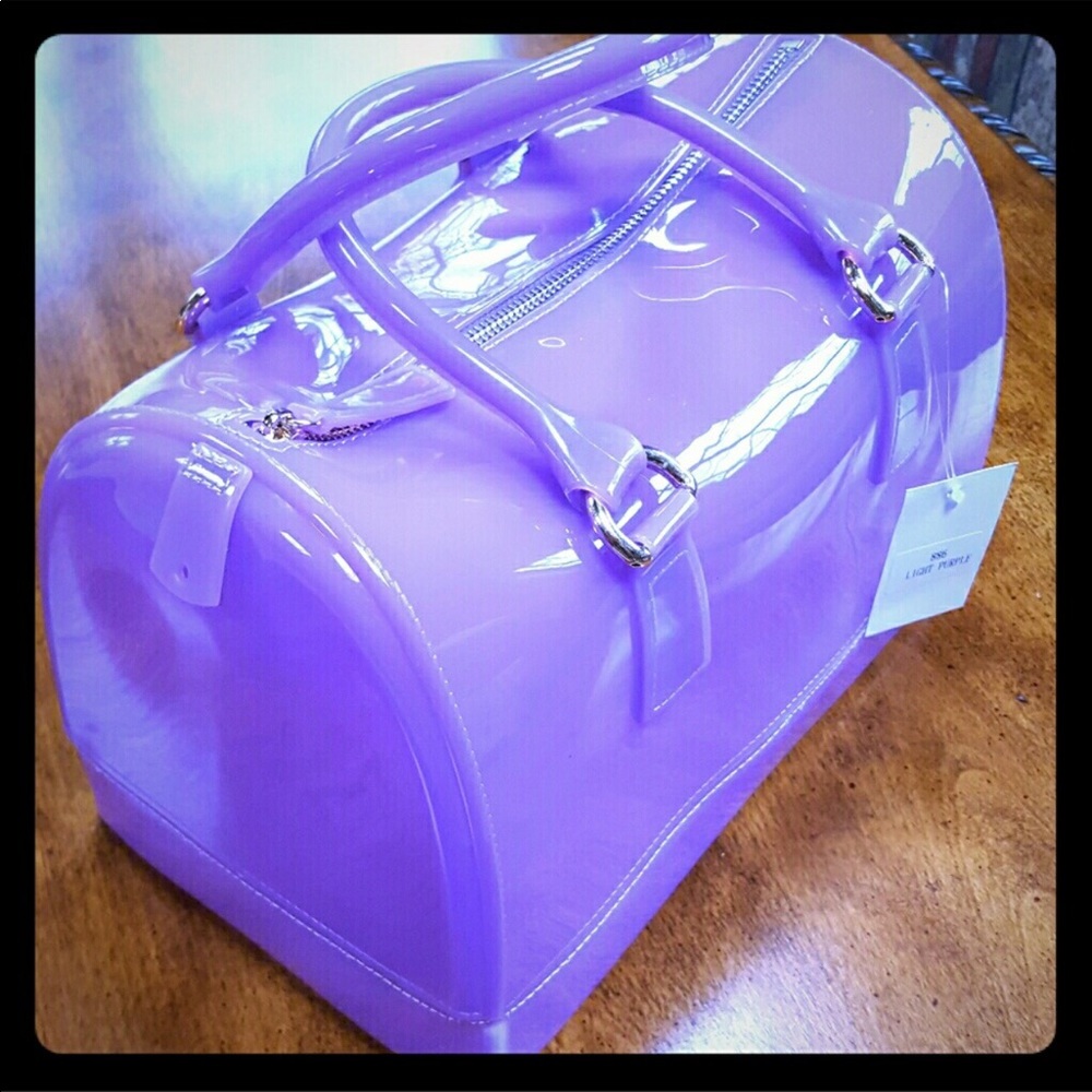 Purple jelly bag with crossbody strap