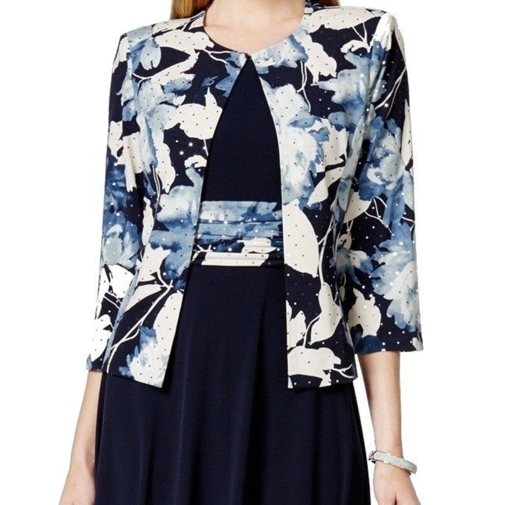 Jessica Howard Blue Sequin Floral-Print Jacket