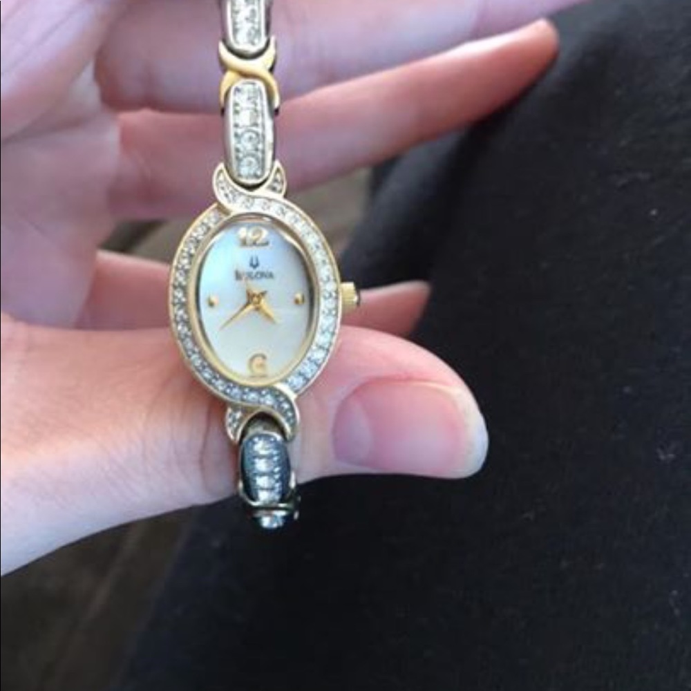 Bulova two-toned bangle watch