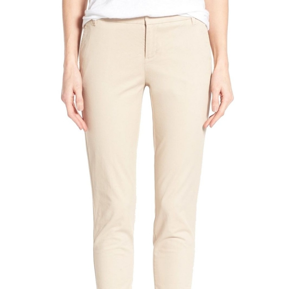 Caslon Beige Oxford Flat Front Chino Ankle Pants