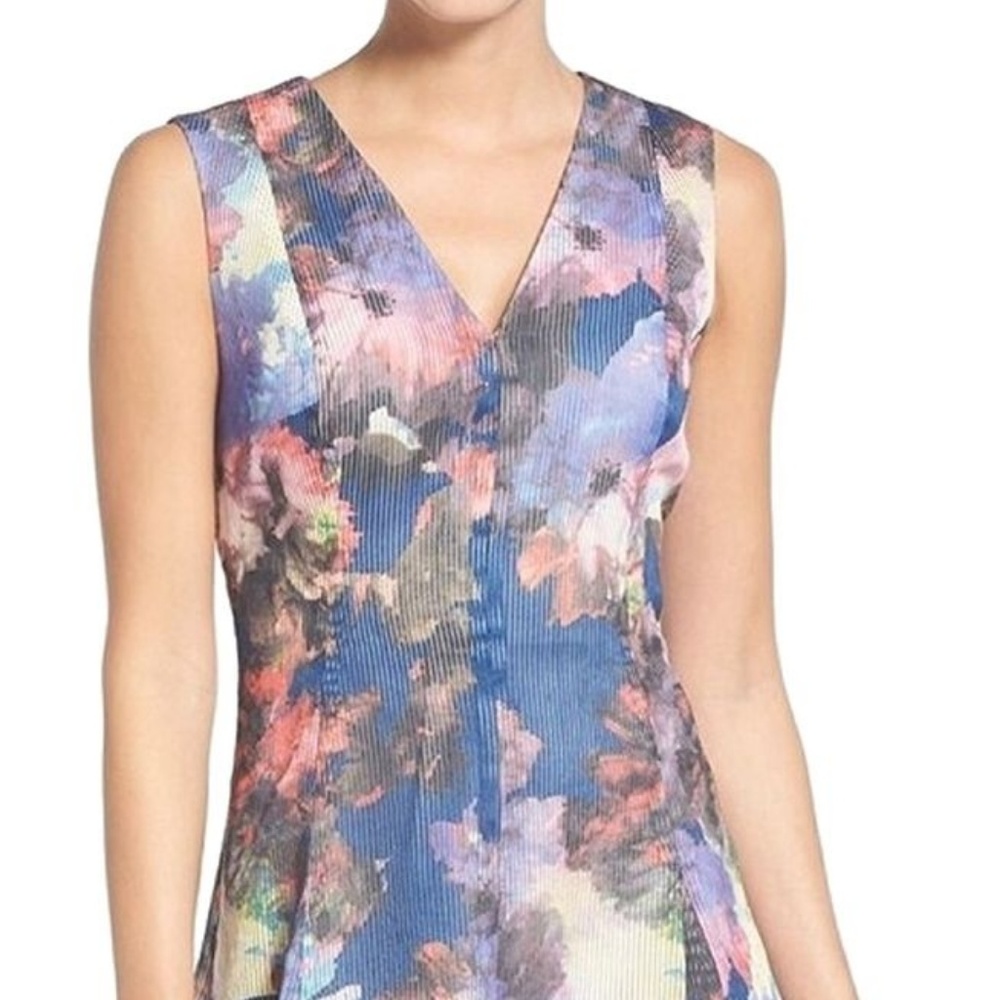 Anne Klein Blue Floral-Print V-Neck Sheath Dress!!