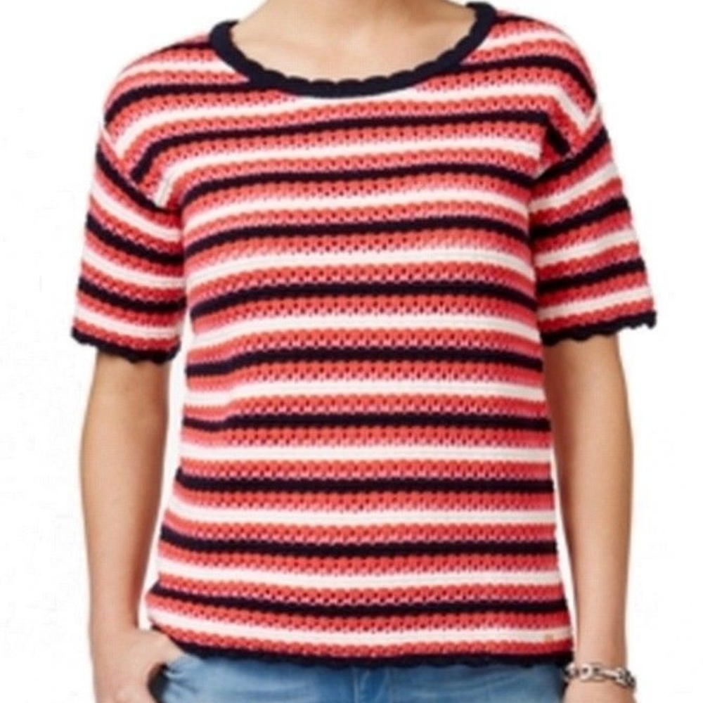 Tommy Hilfiger Pink Multi-Color Stripe Knit Top