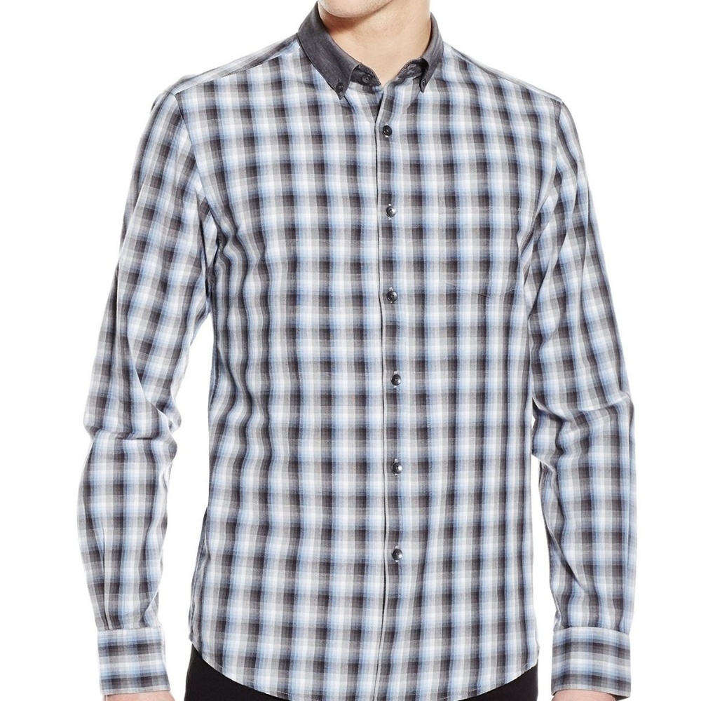 Reaction Kenneth Cole Blue Plaid Button Down Shirt