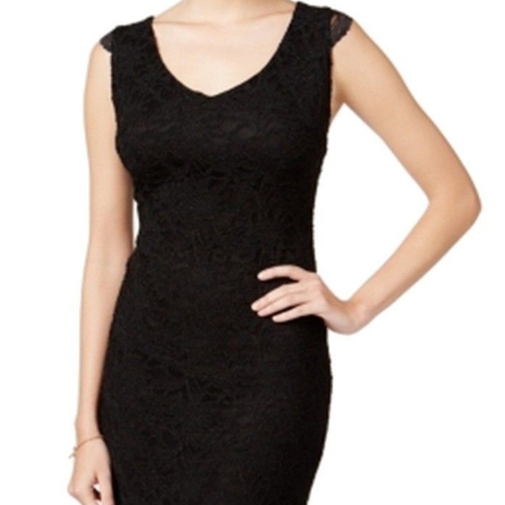 Jump Apparel Deep Black V-Neck Lace Sheath Dress