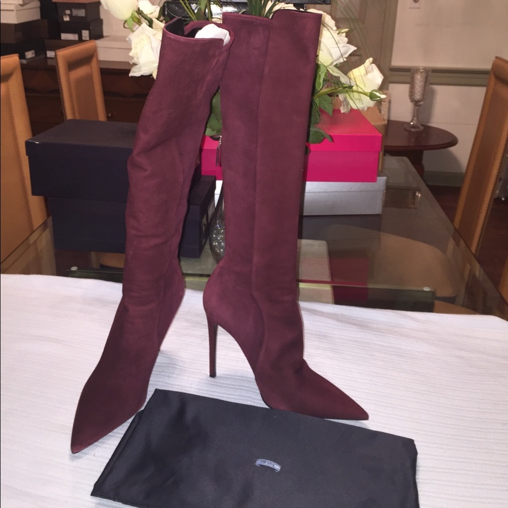 Authentic New Prada Suede Spike Knee High Boots.