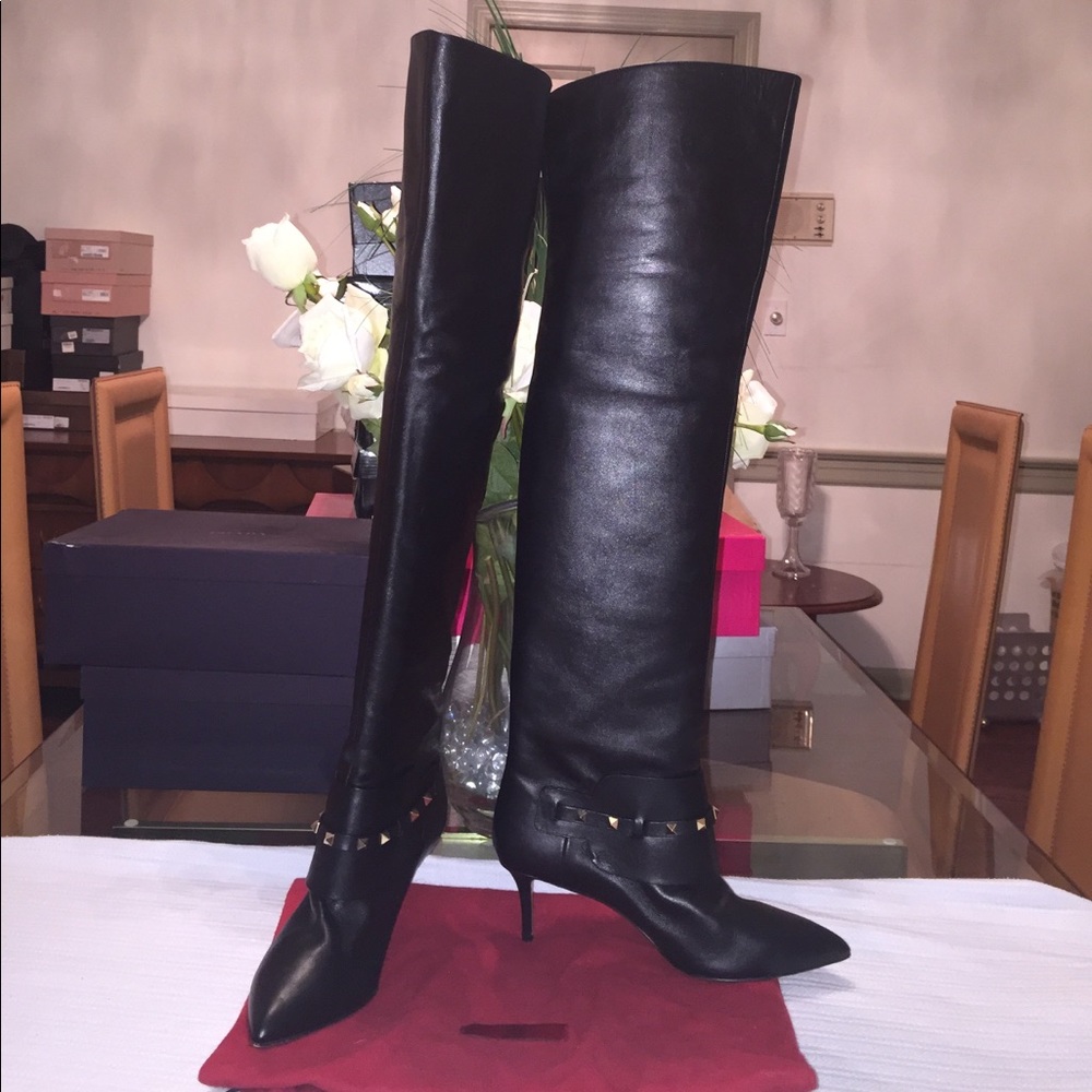 Valentino Rock Stud Leather Over The Knee Boots