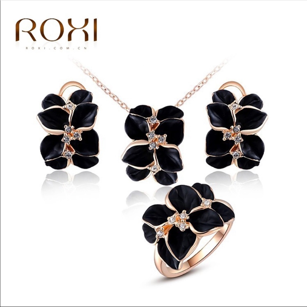 Roxi Set Gold Plated Jewelry Necklace Ring Earring