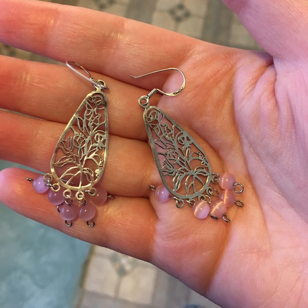 Sterling silver and rose quartz dangly earrings