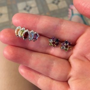 Multi gem sterling silver ring and earrings set