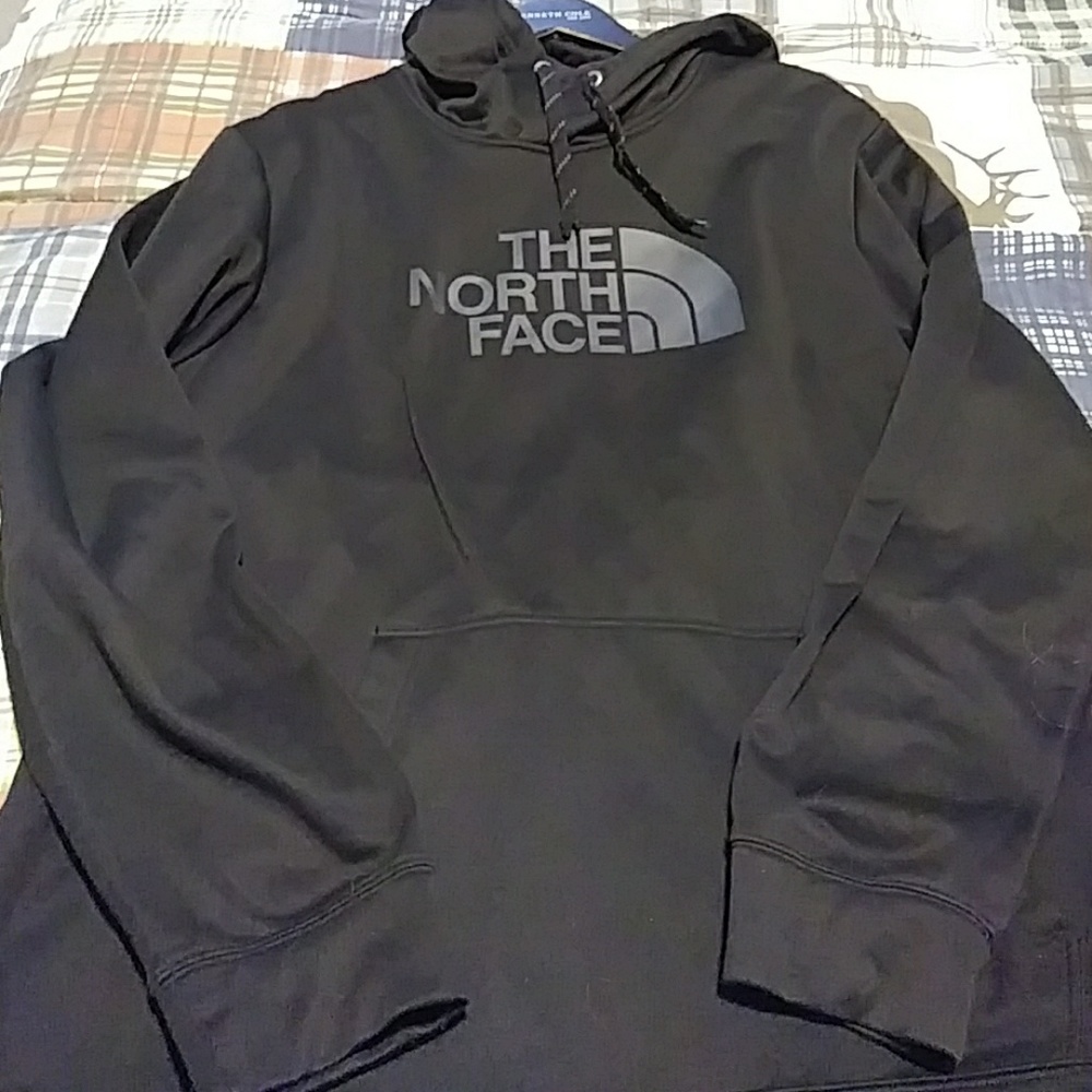 2x black and grey northface hoodie
