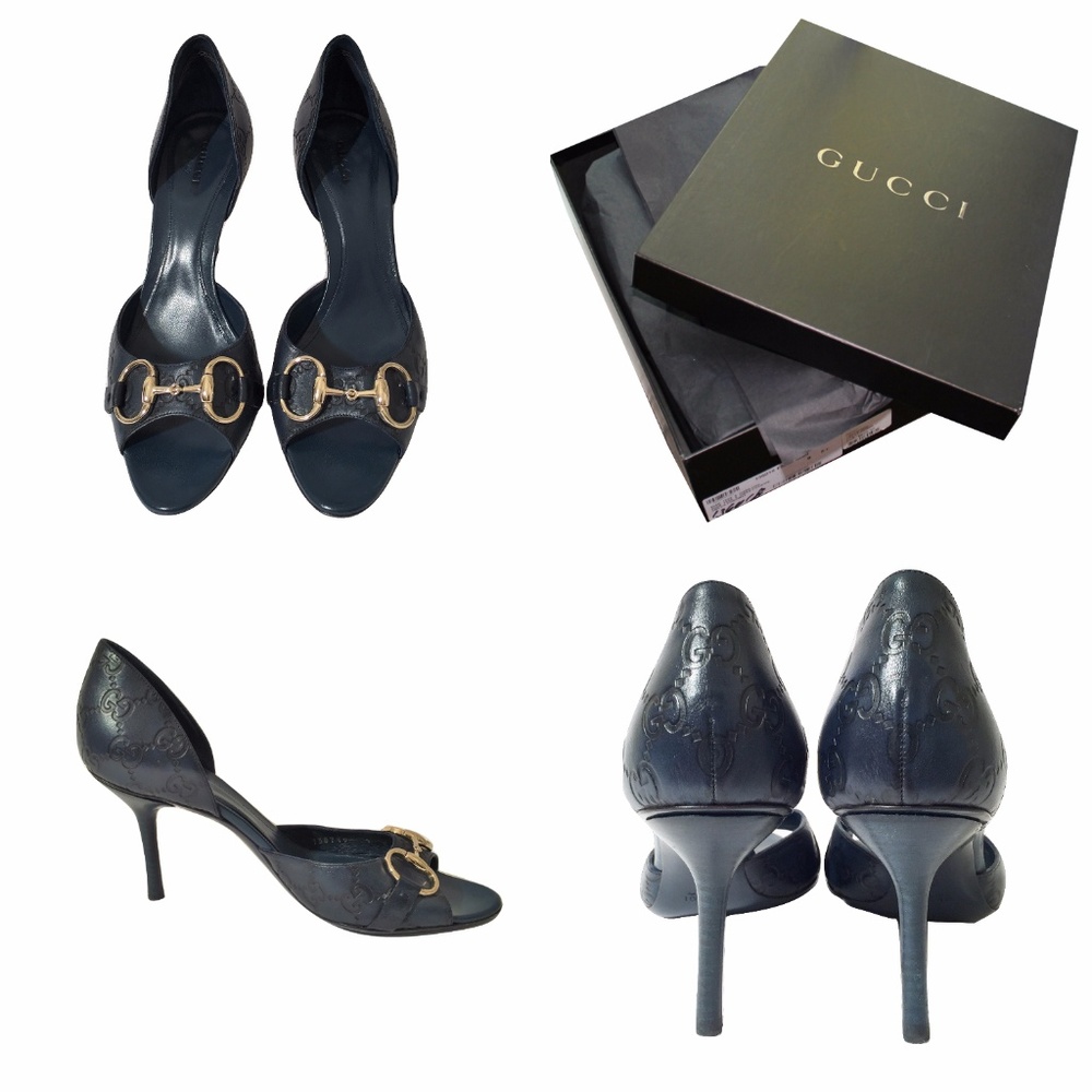 $925 Worn Once! Gucci Navy Guccissima Heels