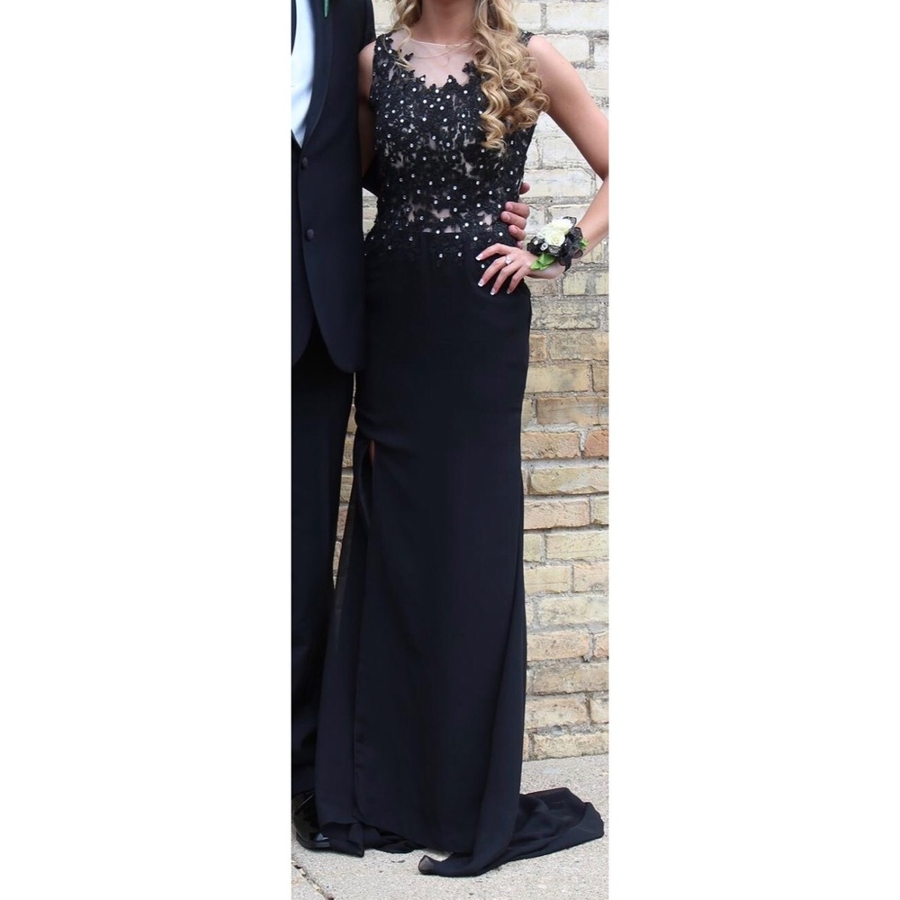 Black Lace sz 0 1 Prom Formal Dress Gown zip back