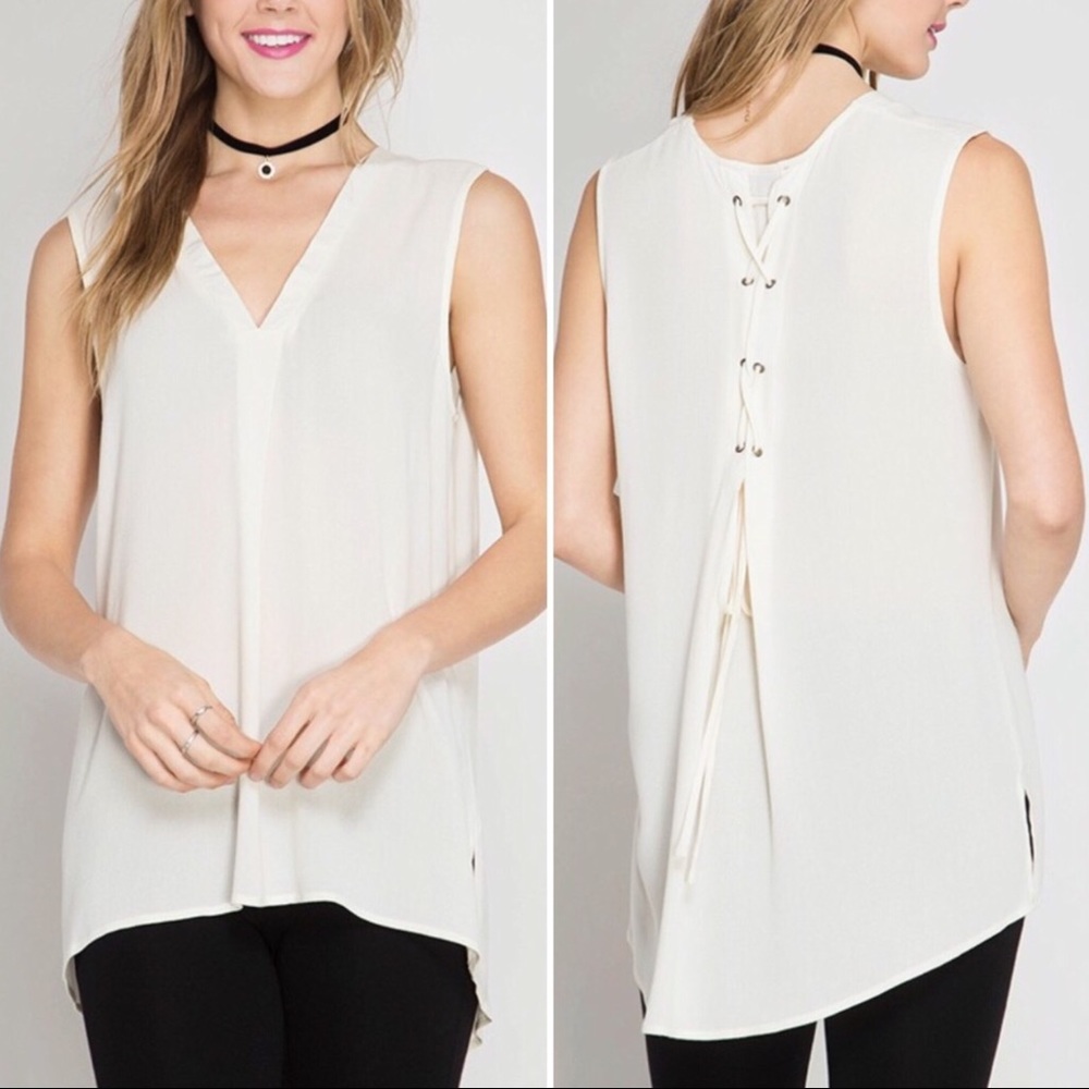 Last one! V-neck Top with Lace-up Back