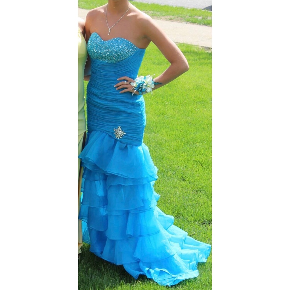 Blue Open Corset Back Mermaid Prom Dress Formal 1
