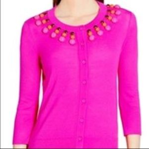 Kate Spade 3/4 Sleeve Beaded Hot Pink Cardigan