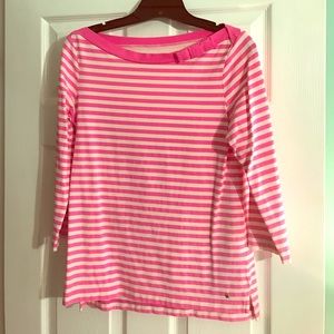 Kate Spade Pink and White Striped 3/4 Sleeve Tee