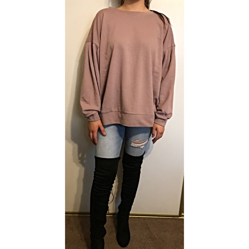 TIMING DUSTY ROSE LACE UP SWEATER •SIZE MEDIUM 💕