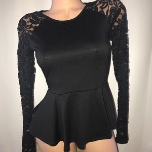 Forever 21 Black Peplum Lace Trim Long Sleeve.