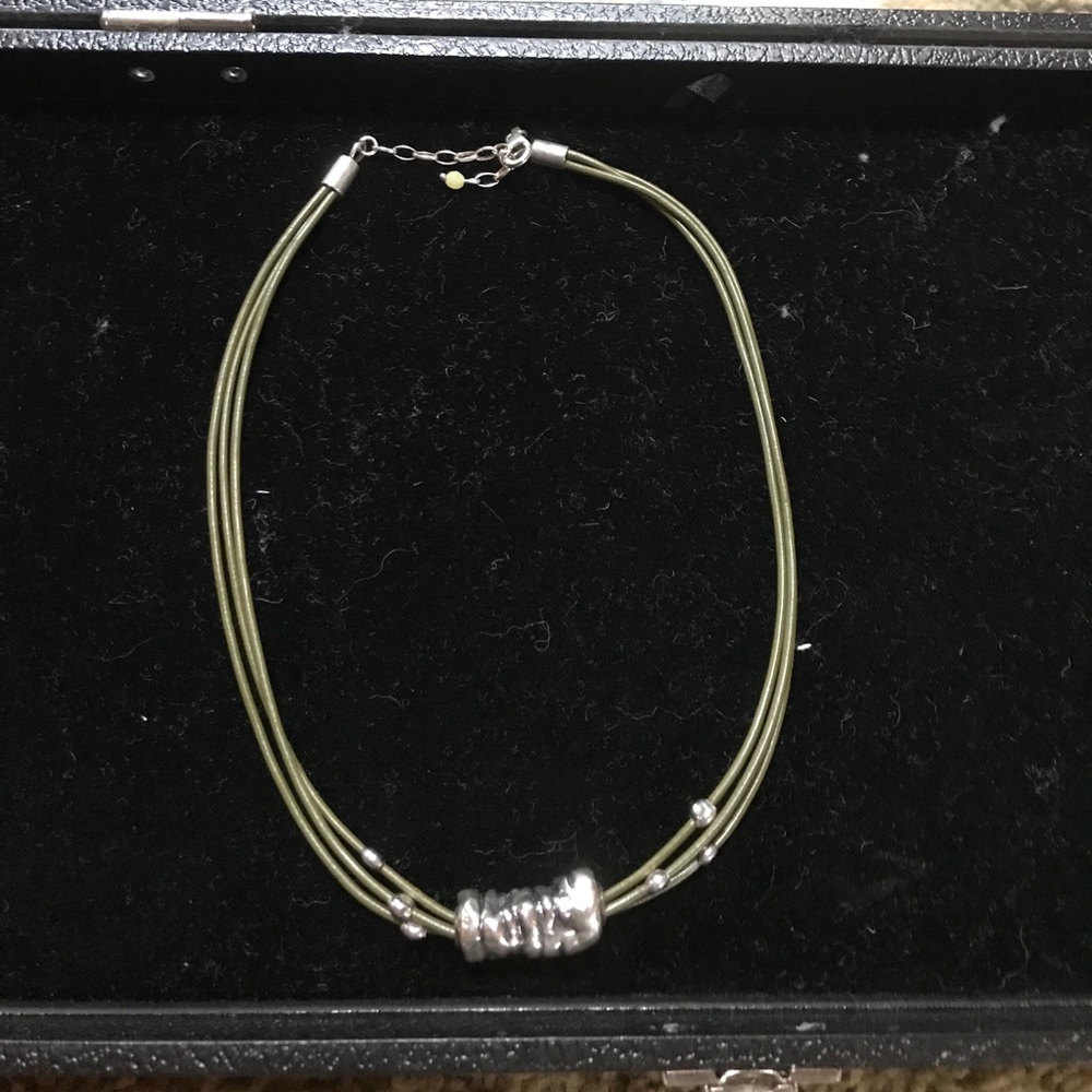 Olive Green leather necklace