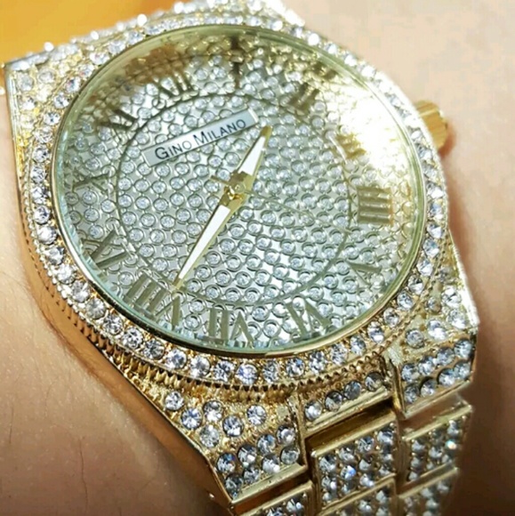 Luxury Gold Tone Hip Hop stylish watch & bracelet - Picture 4 of 6