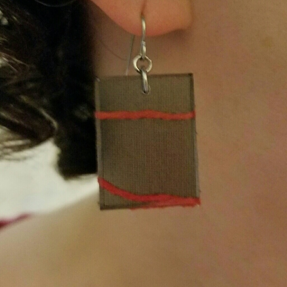 Grey and red artisan earrings