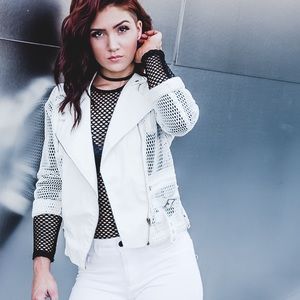 White faux leather and mesh jacket