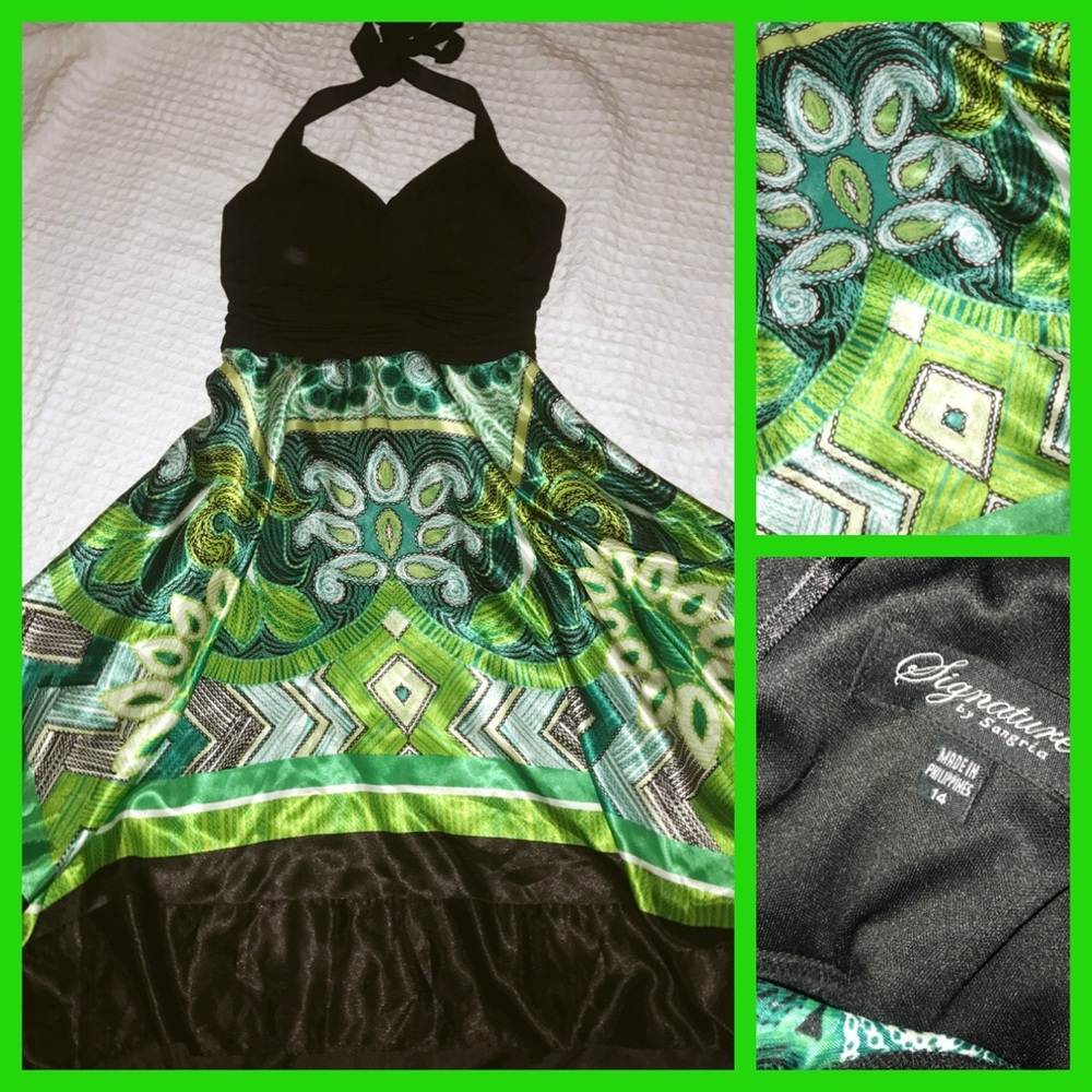 Green, black & white patterned flower dress
