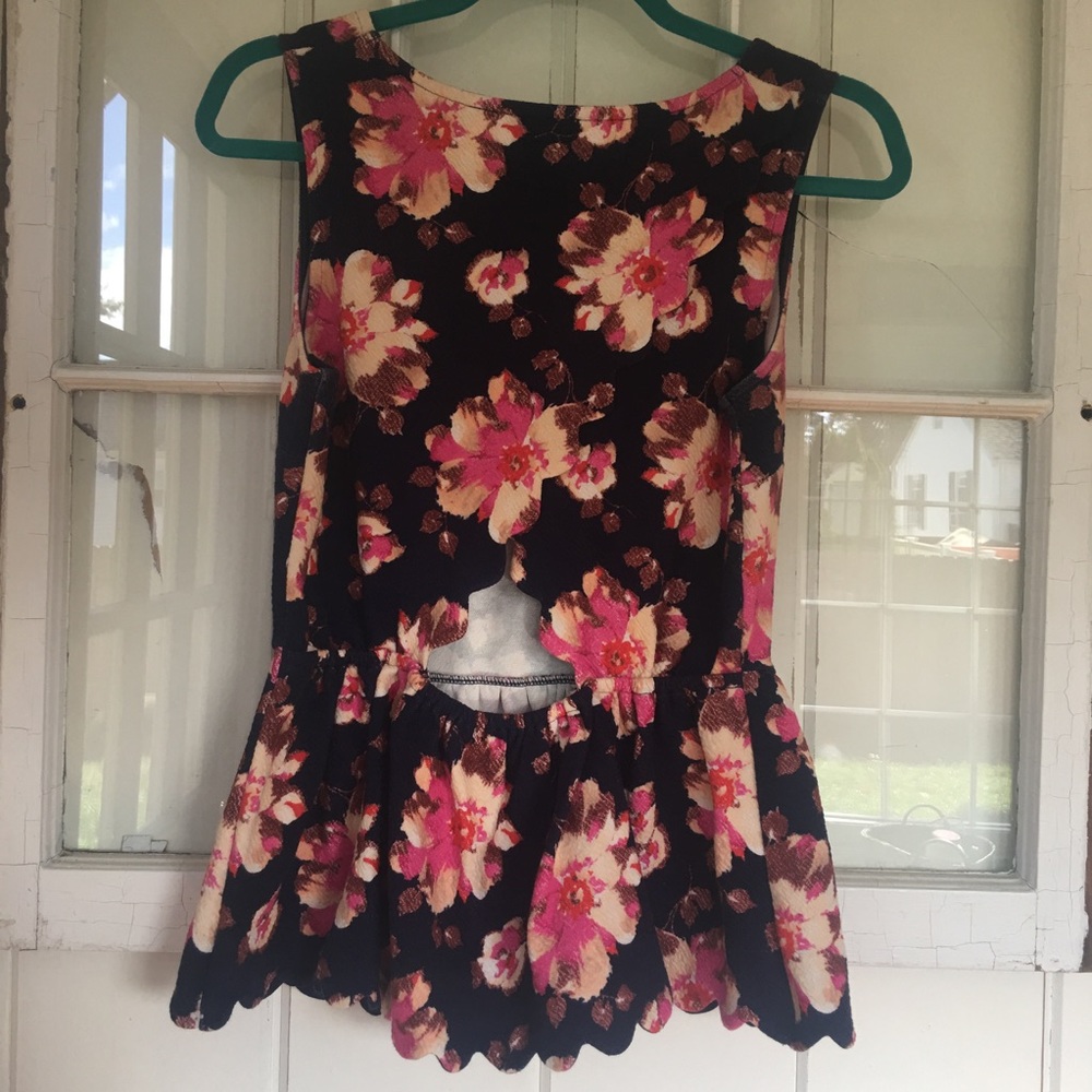 Anthropologie navy floral peplum top - Picture 3 of 7