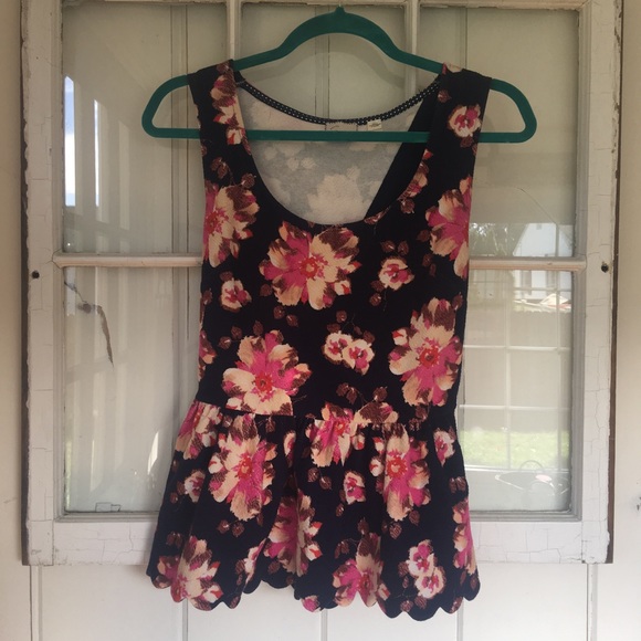 Anthropologie navy floral peplum top - Picture 2 of 7