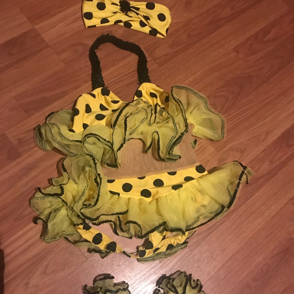 Girls Yellow Polka Dot Bikini Costume