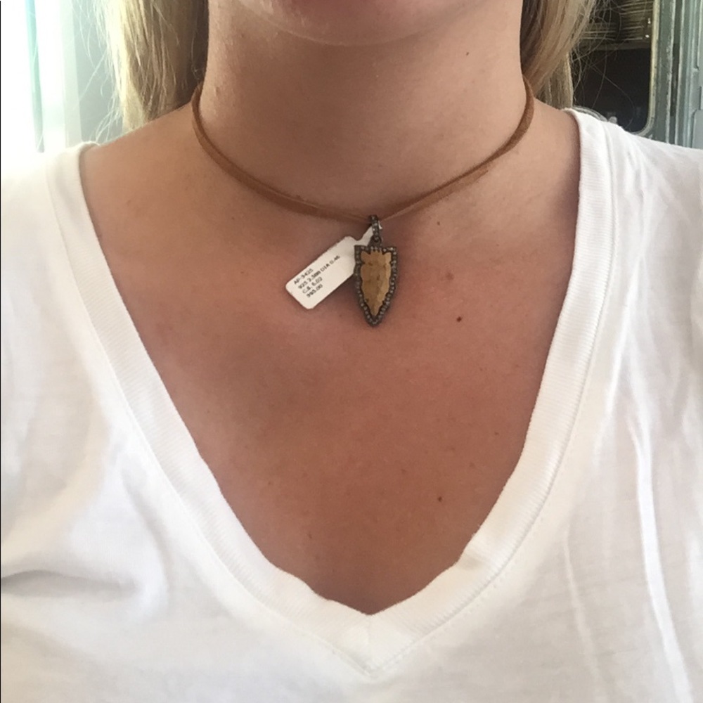 Jasper & Diamond Arrowhead Pendant Leather Choker