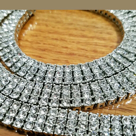 14K ICED OUT 3 ROWS TENNIS CHAIN - Picture 3 of 4